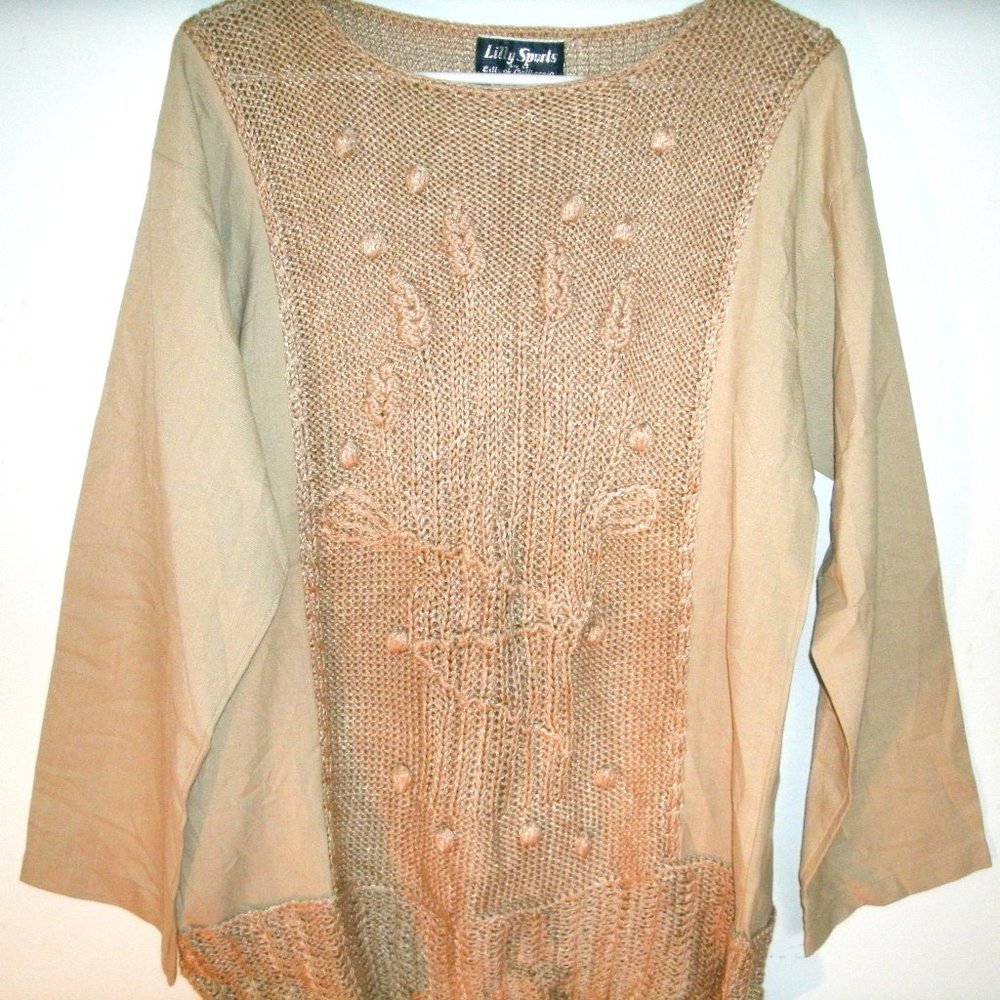 Vintage 60s Top Mixed Media Beige Large